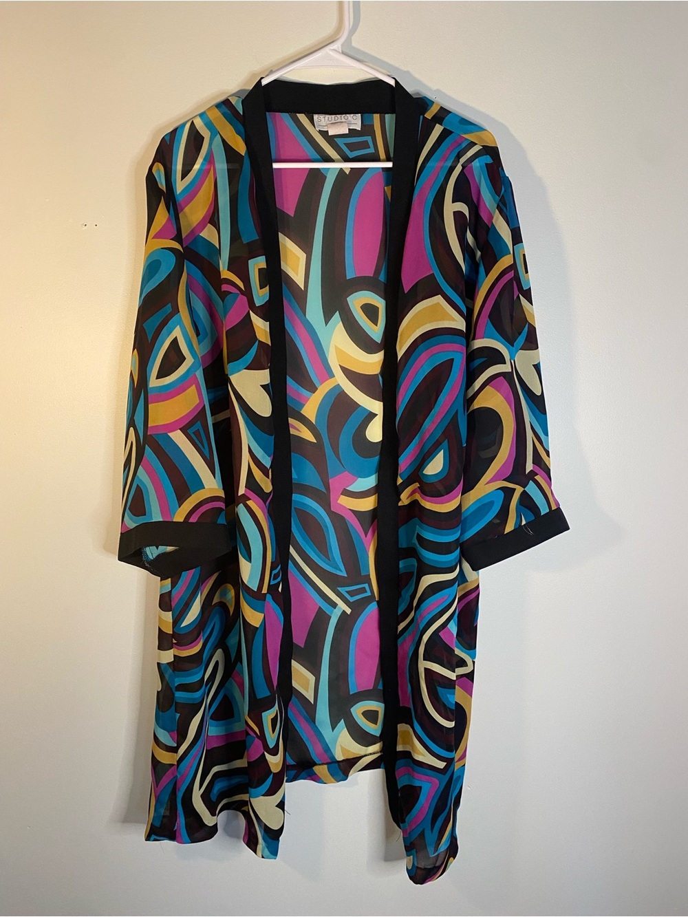 Studio C Black, Blue, Yellow & Pink Geometric Kimono